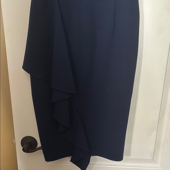 Blue Asymmetrical Sheath Dress with Square Neck - Picture 3 of 5